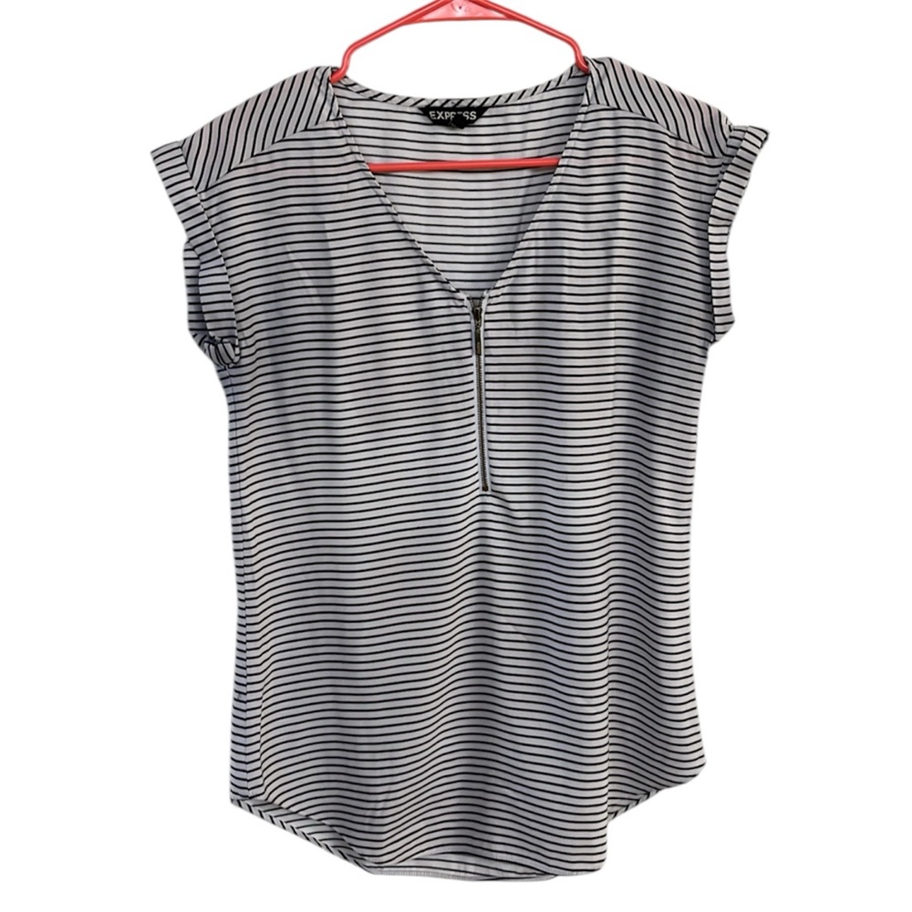 Express Black and White Striped Blouse